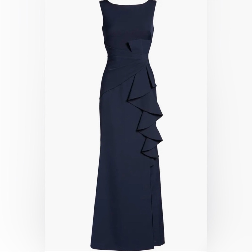 NWT Eliza J Ruffle Front Gown Navy 2